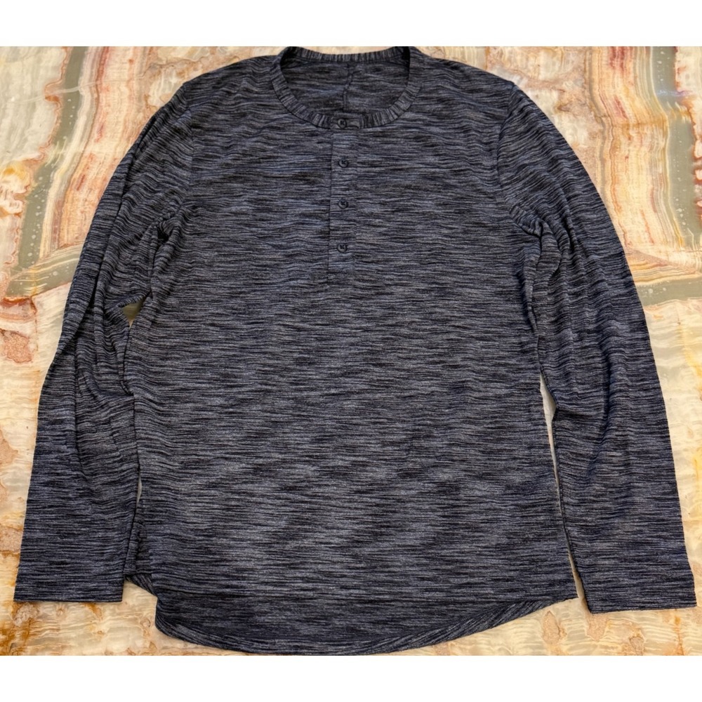 Lululemon Mens Pulse Slub Henley Shirt Heather Black Pullover Lightweight